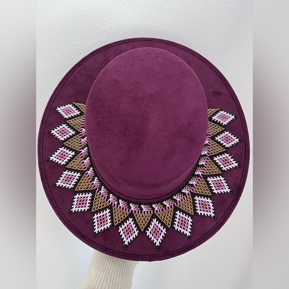 Purple bolero hat with detachable purple/gold/silver beadwork